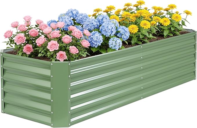 ZORMY 6×2×1.4ft Galvanized Raised Garden Bed Kit Metal Planter Boxes Outdoor High Raised Beds for Vegetables Fruits and Flowers - LotusGreen