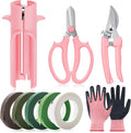 9 Pcs Rose Thorn Remover Set Include 1 Flower Thorn Stripper Tool 5 Floral Tape 1 Flower Scissor 1 Curve Gardening Scissors 1 Pair Gardening Gloves for Valentine Women Mother Gift (Pink)