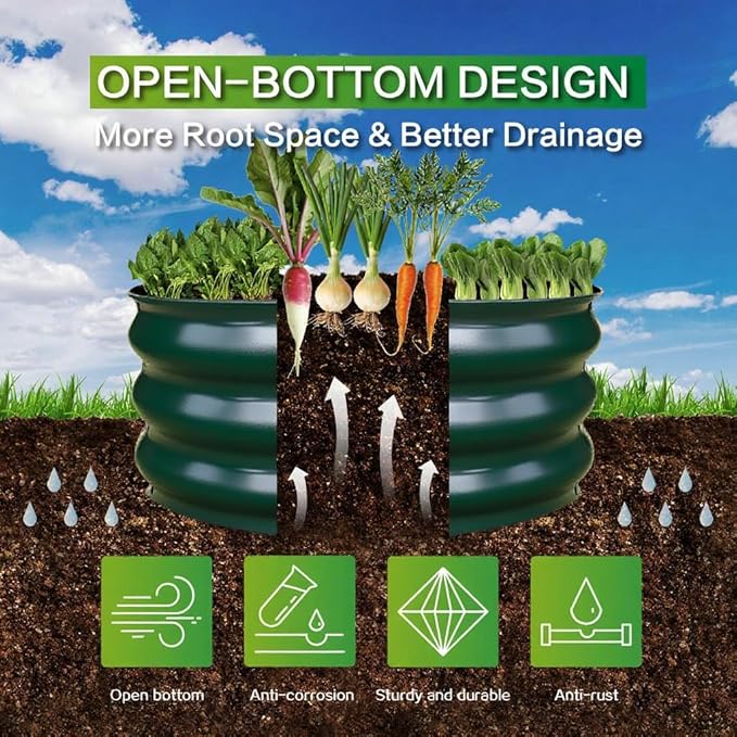 GARDMAX 2 Pack 2x2x1FT Galvanized Round Raised Garden Bed Kit Metal Planter Boxes Outdoor with Easy Assembly Large Garden Bed for Vegetables Fruits Flower Herbs Dark Green