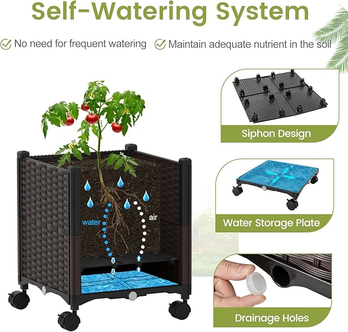 Giantex Raised Garden Bed Planter Box with Trellis 87 Tomato Planter for Climbing Vegetables Flowers Vine Plant Self-Watering Tomato Cage with Wheels for Garden Patio Outdoor &amp Indoor