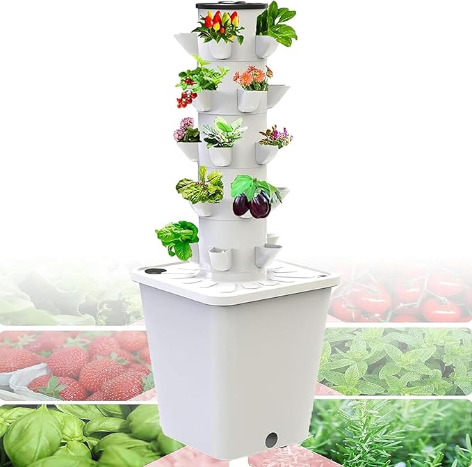15/20/25/30hole - Plant Hydroponics Tower 3/4/5/6 Floors - Garden Hydroponic Growing System Timer for Herbs Fruits and VegetablesWhite-20Hole//1pc