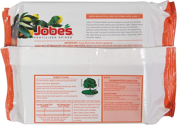 Jobe’s Fruit &amp Citrus Fertilizer Spikes 8-11-11Time Release Fertilizer for All Fruit Trees 9 Spikes per Package (3)