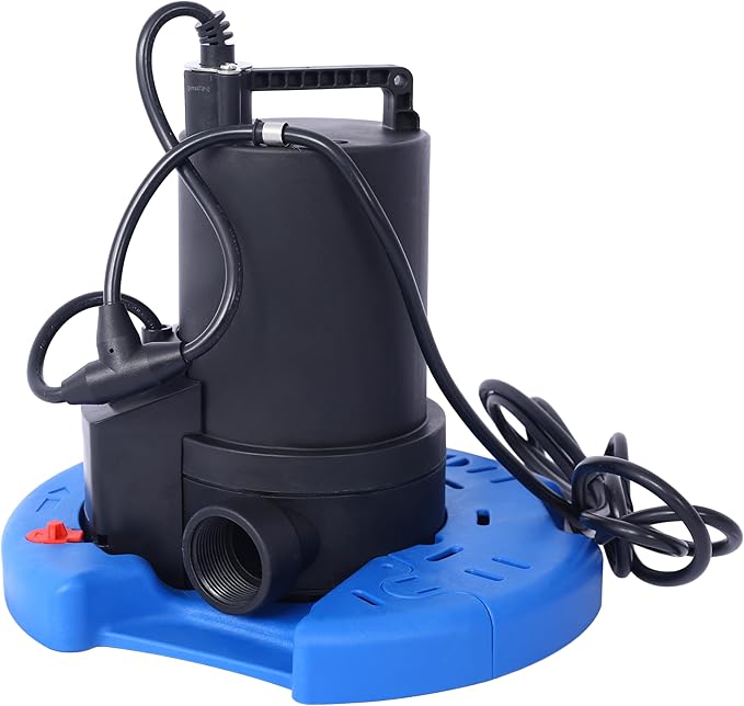 1/3 HP Automatic Swimming Pool Cover Pump 120 V Submersible with 3/4 Check Valve Adapter 2500 GPH Water Removal for Pool Hot Tubs Rooftops Water Beds and more