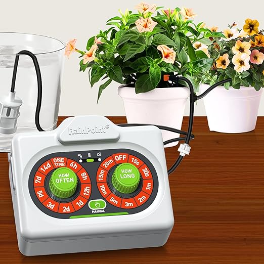 RAINPOINT Easy-Setup Automatic Plant Waterer Indoor for Pot Plant Adjustable Water OutputBattery Powered Outdoor IP54 Waterproof Beginner-Friendly Drip Irrigation System Device Kit Water 10-15 Plants