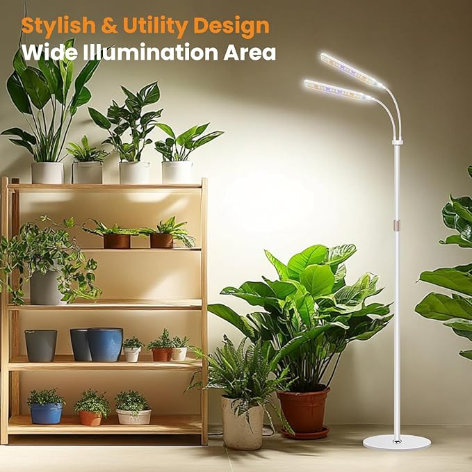 Grow Lights for Indoor Plants with Stand 2-Heads Full Specturm Plant Grow Light with 4/8/12/16H Timer 3 Color Modes 360° Flexible Gooseneck 24-68.7in Hight Adjustable Plant Growing Lamp