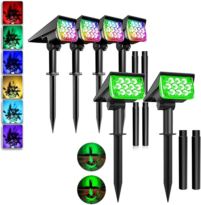Outdoor Solar Landscape Spotlight 2 Lighting Modes with High and Low Brightness Green &amp RGB LED Adjustable