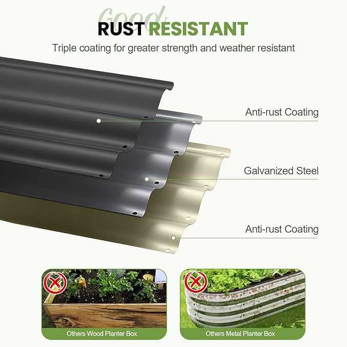 5-in-1 Adjustable Raised Garden Bed Kit | Galvanized Planter Boxes for Vegetables Flowers | 12 Tall Multiple Sizes (8x3x1ft 9x2x1ft 10x1x1ft 6x5x1ft 7x4x1ft) | Outdoor Metal Raised Bed Grey
