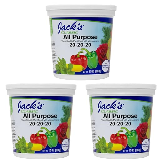 Jack's Classic 20-20-20 All Purpose Water-Soluble Fertilizer with Micronutrients to Provide General Growth on All Plants 1.5lbs 3 Pack