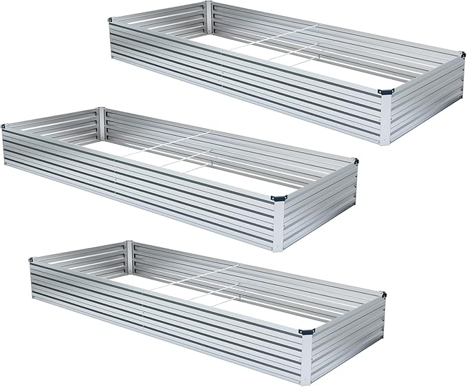 3 Pack 6x3x1FT Galvanized Raised Garden Beds Kit Outdoor Metal Gardening Planter Box for Vegetable Elevated Flower HerbsSilver