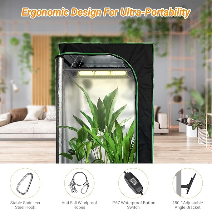 Relassy 450W Waterproof Led Sunlike Full Spectrum Outdoor Grow Light with No Noise Heat Dissipation for Indoor Outdoor Plants Seedling Growing Blooming and Fruiting