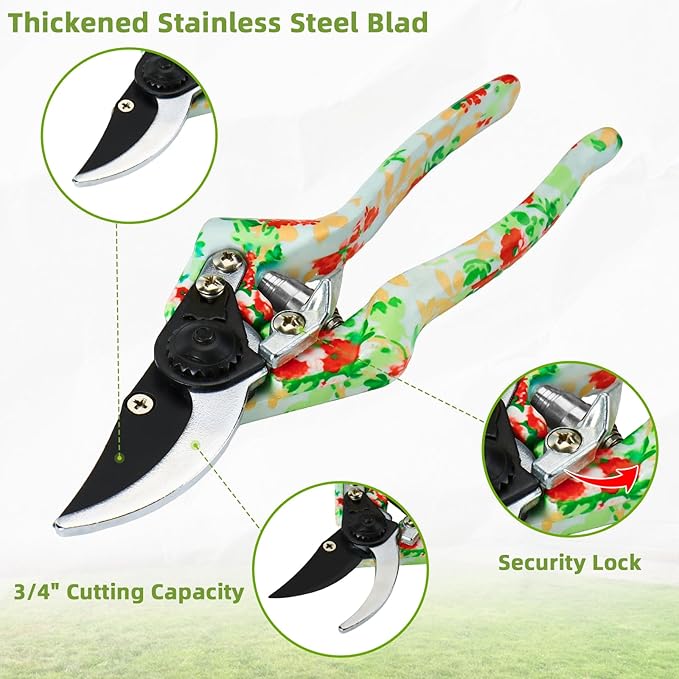 Garden Tools Set JUMPHIGH 10 PCS Heavy Duty Gardening Tools Includes Hand Trowel Rake Weeder Pruner Gardening Gifts for Women Garden Kit with Tote Bag Apron Gloves Kneeling Pad