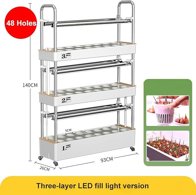 Hydroponics Tower Garden Hydroponic Growing with LED Grow Light 48/64 Planting Spaces PVC Vegetables Aeroponics Grow Kit for Fruits an