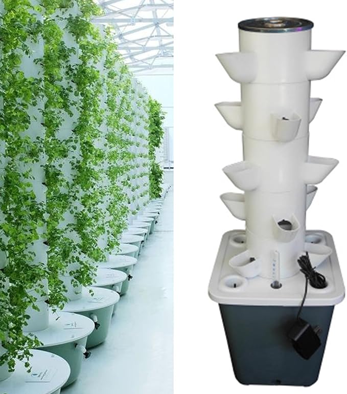 Hydroponics Tower GardenGarden Hydroponic Planting System Hydroponic Growing System Growing Kit for Herbs Fruits and Vegetables with Hydrating Pump(Size:5 Layers 15 Holes)