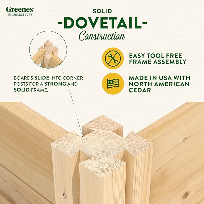 Greenes Fence Premium Cedar Raised Garden Bed 4' x 4' x 10.5 (3/4 Thick) - Made in USA with North American Cedar
