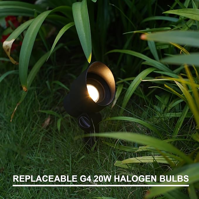 GOODSMANN Low Voltage Landscape Lights 20W Halogen 145 Lumen Spotlights Outdoor Lighting with Metal Stake and Connector Flood Lights