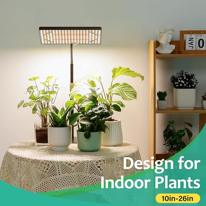 LBW Desk Grow Light Full Spectrum Plant Light for Indoor Plants Grow Lamps with 4/8/12H Timer 10-26 Height Adjustable 6 Brightness Levels
