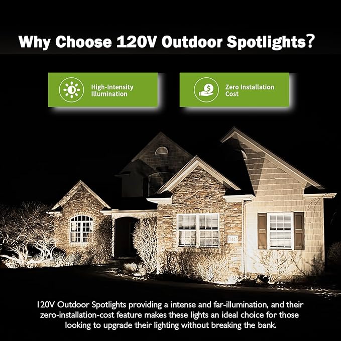 Outdoor Spotlight Cool White 6000K 10W LED Spot Lights Outdoor for Yard Garden Tree 120V Plug in Landscape Lighting with IP65 Waterproof for Halloween Christmas Decor 4 Pack