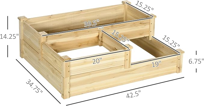3 Tier Raised Garden Bed Outdoor Planter Box Wooden GBox with Open Bottom for Growing Vegetables Herbs Flowers 42.5 x 34.75 x 14.25 Natural