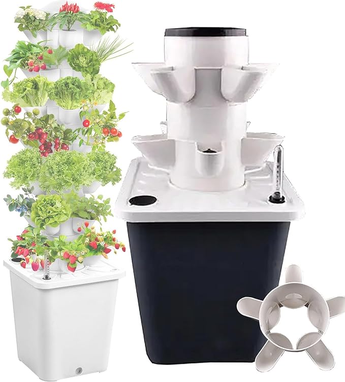 Vertical Hydroponic Tower Garden with 10L Water Tank - Ideal for Growing Fruits Vegetables and Flowers - Includes Water Pump20Holes (15holes