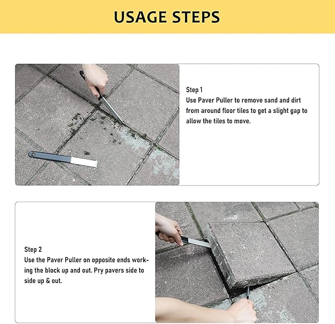 2Pcs Paver Puller Paver Extractor Tool Heavy Duty Paver Puller Tool Set - Paver Extractor with Joint Scraper and Micro Teeth for Easy Garden Brick and Block Replacement