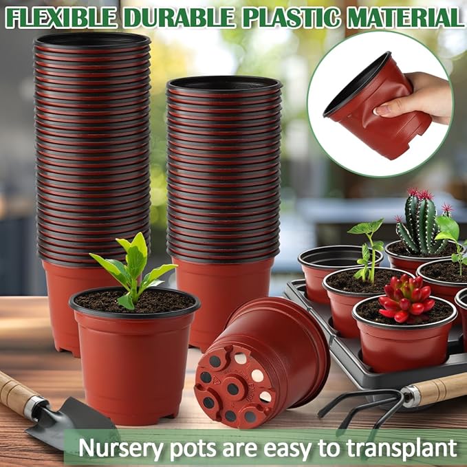4 inch Round Nursery Pots 60pcs 12 Cell Nursery Pots Trays 5 Pcs Sturdy Seeds Starting Germination Shuttle Carrying Trays Small Planter Nursery Propagation 5 Sets