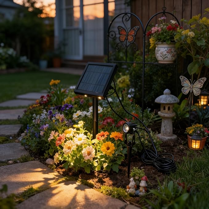 1-To-2 Led Solar Powered Spotlight Outdoor Lawn Garden Light Warm Yellow Waterproof Landscape Decorative Spotlight Auto On/Off For Patio Yard Pathway