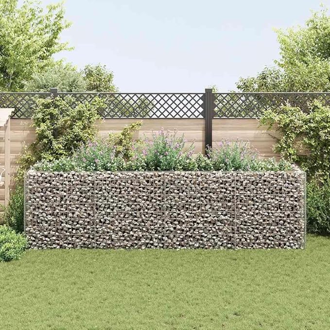 Large Gabion Raised Bed Silver Galvanized Steel Planter for Outdoor Plants 141.7x35.4x39.4 in Rectangular Garden Bed for Flowers &amp Vegetables