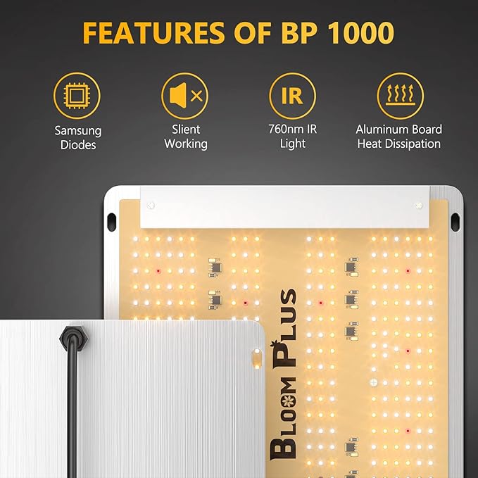 BLOOM PLUS LED Grow Light BP 1000W 2x2ft Coverage Sunlike Full Spectrum Grow Light for Indoor Plants with 336packs Samsung Diodes(Includes IR)