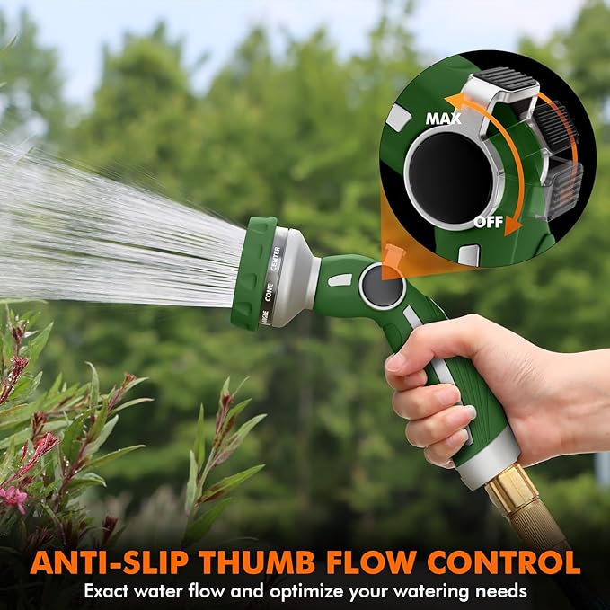 RESTMO Hose Nozzle Heavy Duty Metal Water Hose Sprayer for Garden 9 Spray Patterns | High Pressure | Thumb Flow Control | On/Off Valve Ideal for Lawn &amp Plant Watering Car &amp Pet Washing Gr