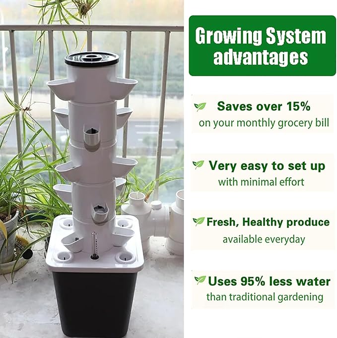 Hydroponic Growing System Kit30-plants Indoor Vertical Tower Garden System Kitsmart Garden Hydroponic Germination Kit Vegetable Tower With Pump For Herbs Fruits And Vegetables(6 holes White)