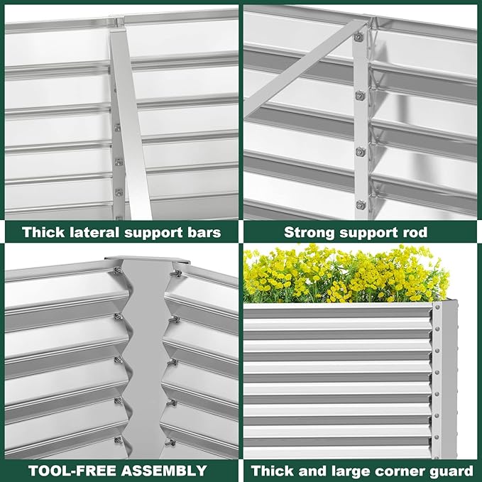 FRIZIONE 6x3x2ft Galvanized Metal Raised Garden Bed for Vegetables Outdoor Garden Raised Planter Box Backyard Patio Planter Raised Beds for Flowers Herbs Fruits