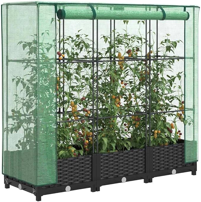 Large Rectangular Raised Garden Bed Black Polypropylene Rattan Look 47.2x15.7x48.4in Outdoor Planter Box for Patio Balcony Gardening
