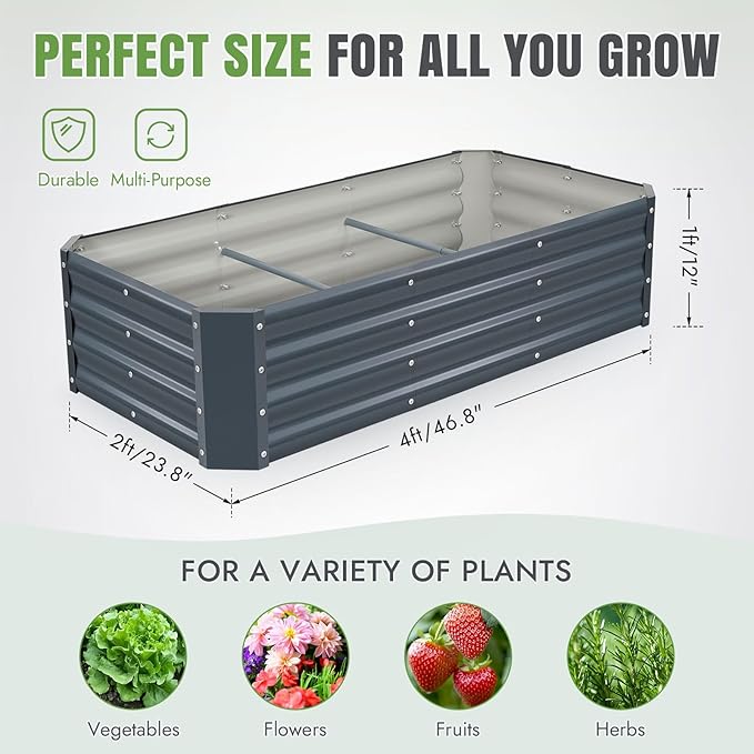 INNO STAGE 4×2×1ft Galvanized Raised Garden Bed Kit Galvanized Planter Raised Garden Boxes Outdoor Large Metal Raised Garden Beds for Vegetables Flowers Herbs and Succulents Grey