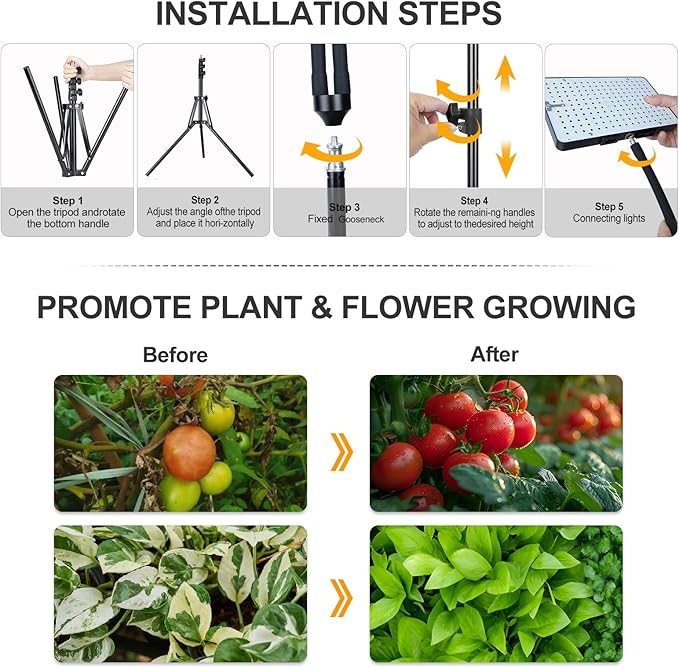 2Head Grow Light with Stand 50 Watt Grow Lights for Indoor Plants Natural Sunlight Full Spectrum Plant Growing Lamps for Tall Houseplants &amp Bonsai Tree 4/8/12/16/20H 5-Mode Timer