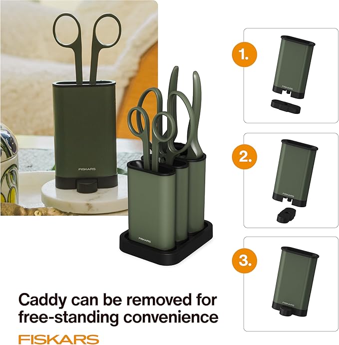 Fiskars Indoor Plant Care 3-Piece Set Precision Gardening Tools with Nesting Storage Caddy Detail Snips Stem Shears &amp Bypass Pruner for Trimming &amp Shaping Houseplants Stainless Steel Blade