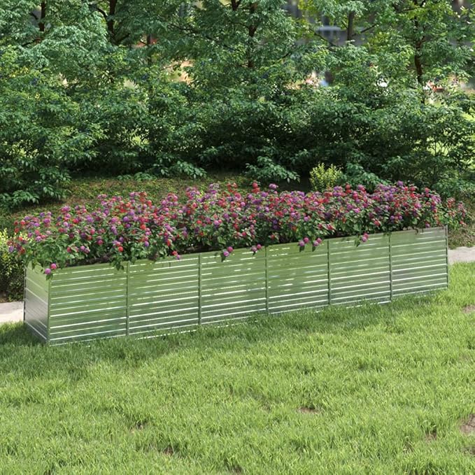 Raised Garden Bed 189x31.5x30.3 Galvanized Steel Silver Planter Large Outdoor Elevated Planter Box for Flower and Vegetable Garden Bed