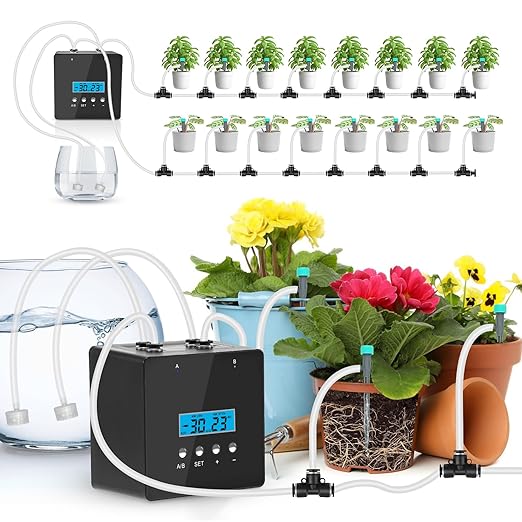Automatic Watering System for Potted Plants | Indoor Plant Waterer with Programmable Timer Dual Self-Priming Pumps Drip Irrigation Kit for Up to 20 Plants