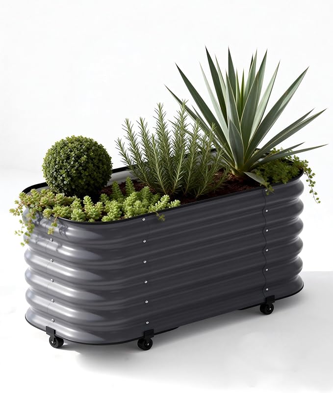 DaisyVibe Mobile Outdoor Planter Box with Wheels 20.9 Inch Tall Heavy-Duty 1000 lbs Capacity Anti-Rust Steel Construction Rolling Garden Bed for Vegetables Herbs Patio Balcony (Grey)