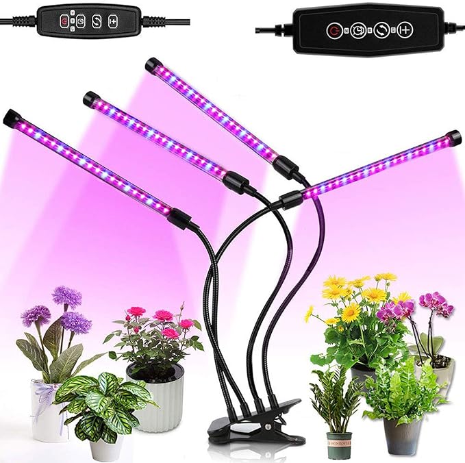 EVTSCAN 4 Head LED Timing Plant Grow Light with Clamp Full Spectrum Red Blue Felxible Grow Lamp