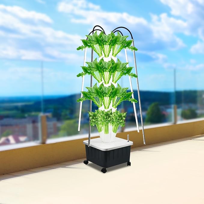 Hydroponic Vertical Growing System w/Grow LED Light 40 Pods Indoor Gardening System w/Water Circulation Hydronic Garden Tower Plants Germination Kit for Fruits Vegetables Herbs
