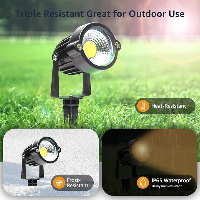 Yard Spot Lights Warm White Outdoor Spotlights 3000K 120V LED Landscape Lights Waterproof Uplights with Spiked Stand for Yard House Lawn Front Porch US 3 Plug (4 Lights)