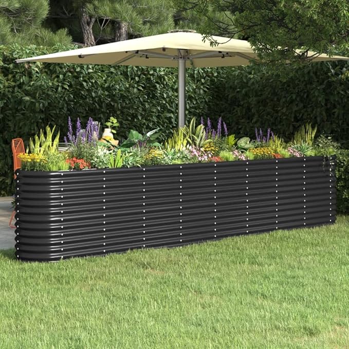 SKM Garden Raised Bed Powder-Coated Steel 332x40x68 cm Anthracite (Weight-19KG)