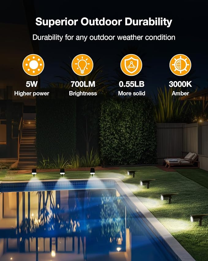 Solar Power Spotlight Outdoor Waterproof Landscape LED Accent Lighting for Yard Tree Plants Walls Path Garden Statues Adjustable BrightnessDusk to Dawn Long Lasting 6 Pack Cool White