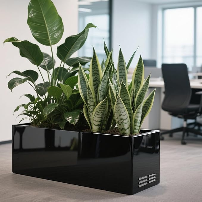 Worth Metal Planter Box with Insert Plate &amp Drain Holes Indoor or Outdoor Use No Assembly Required 30 x 11 x 13 14.3 Gallons Glossy Black