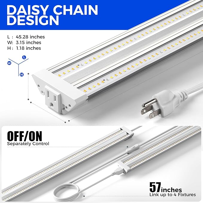 Barrina TX72 4FT Grow Lights for Seed Starting 72W(500W Equivalent) High PPFD Full Spectrum with 660nm Red LEDs Linkable Hanging Grow Lights for Indoor Plants with On/Off Switch Veg 1 Pack