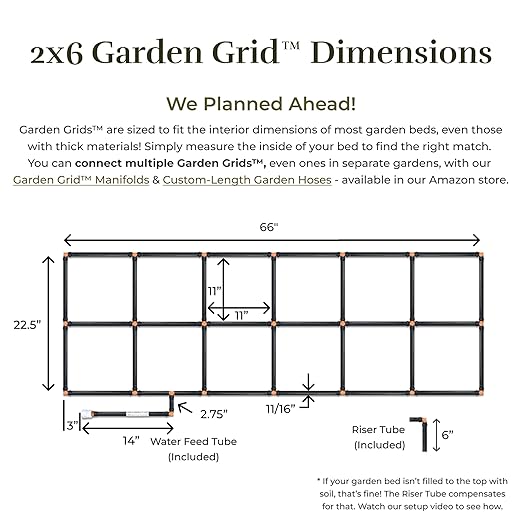 Garden Grid Watering System | Raised Garden Bed Drip Irrigation System – But Better | Pre-Assembled Waters Every Plant Evenly 1-Minute Setup | Square Foot Gardening Grid | US-Made (Standard 2x6)