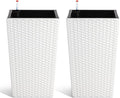 IDEALHOUSE 16 in Self-Watering Planters Set of 2 Tall Rattan Indoor Outdoor Planter Pots with Water Level Monitor Drainage Holes &amp Inner Bucket for Home Patio Balcony White