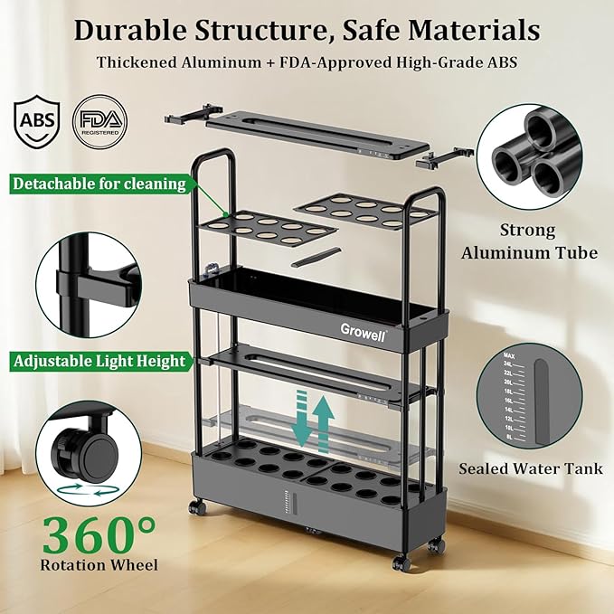Large Hydroponics Growing System Kit 32 Pods Vertical Hydroponic Garden with 32 Large Buckets 32L Indoor Garden System for Herb Vegetable Fruit with 2 Light Modes Auto Circulating Water System
