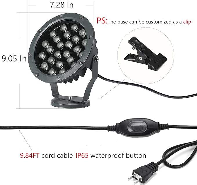 Outdoor LED Spotlight Waterproof Bright Outdoor Landscape Automatic Timer Mini Lawn Lamp 24W Graden Lights Lawn Decorative Lamp with Plug Flag Light Courtyard Facial Lighting Cool White