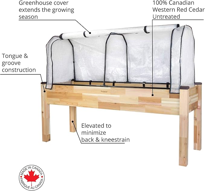 CedarCraft Elevated Cedar Planter (23” x 72” x 30H) + Greenhouse Cover - Complete Raised Garden kit to Grow Tomatoes Veggies - Herbs. Greenhouse extends Growing Season Protects Plants